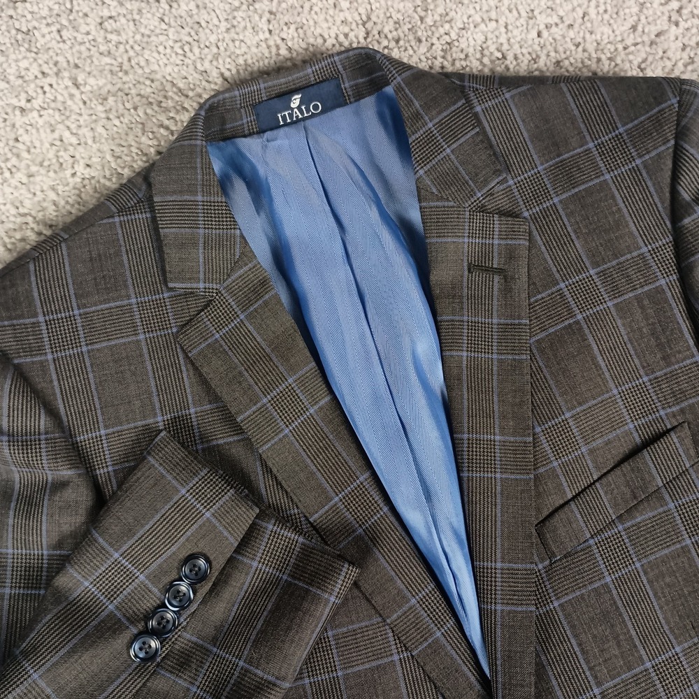 Italo Sienna Slim Fit Blazer 42R Lanificio Di Biella Italian Wool Gray Plaid